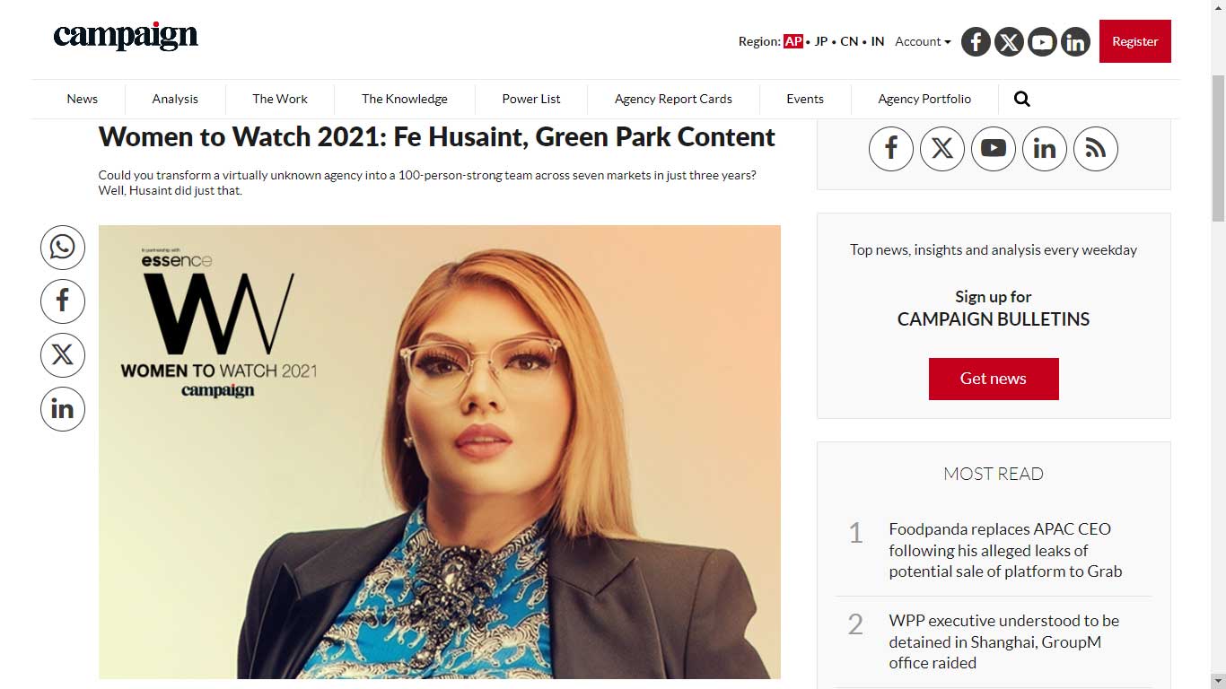 By Campaign Asia – Women to Watch 2021: Fe Husaint, Greenpark